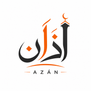 Logo with Arabic calligraphy for 'Azan' in black and orange on a white background